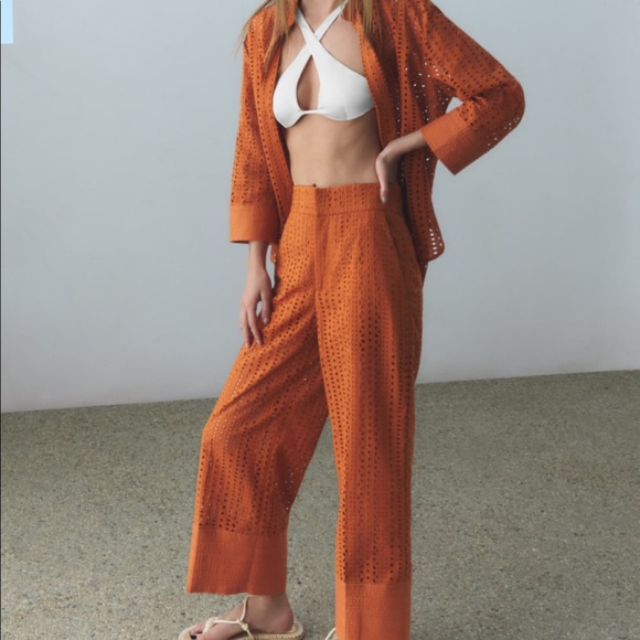Burnt orange eyelet open work Zara two piece set - Picture 1 of 7